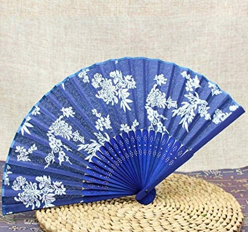 HTLLT Legyező a Kezében Klasszikus Virág Design Kínai Stílusú Kék Szövet Kezet Ventilátor Festett Kék Bambusz Rajongó,1db