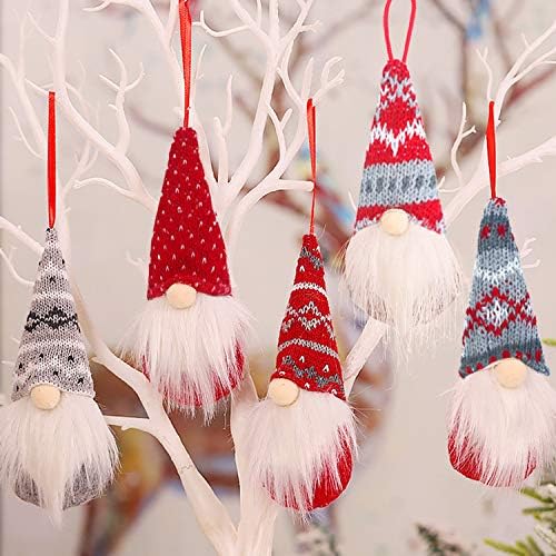 5 Pack-Gnome-Plüss Karácsonyi Díszek Szett, Karácsonyi Lógó Díszek Gnome Kalap Tomtees Plüss Skandináv Mikulás Szakáll Díszek a karácsonyfára