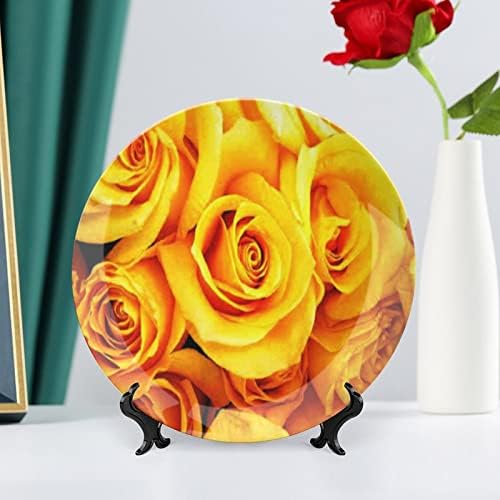 Sárga Rózsa Klasszikus Kínai porcelán Dekoratív tábla Display Állvány Aranyos Lemez Ajándék lakberendezés