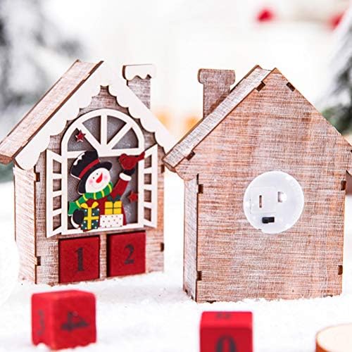 Abaodam Fából Készült Ház Alakú Naptári Világítás Karácsonyi Naptári Dísz, Kreatív Havas Design Izzó Naptár Blokk Fotózás, Kellékek (Hóember)