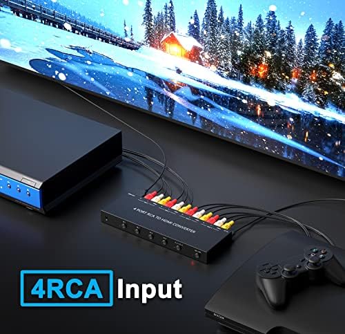 Dingsun 4Port AV HDMI Átalakító RCA/Kompozit/CVBS/AV Kapcsoló HDMI Átalakító Adapter Támogatja a 4:3/16:9 Kapcsolási Kompatibilis az Xbox PS1