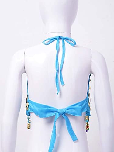 FEESHOW Gyerekek Lányok Csillogó Ujjatlan Crop Top Lace-up nyakpánt Backless Flitterekkel Harangok Tassel Dekoráció Felső