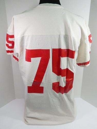 1980-as évek 1990-es évek Elején a San Francisco 49ers 75 Játék Használt Fehér Jersey 46 701 - Aláíratlan NFL Játék Használt Mezek