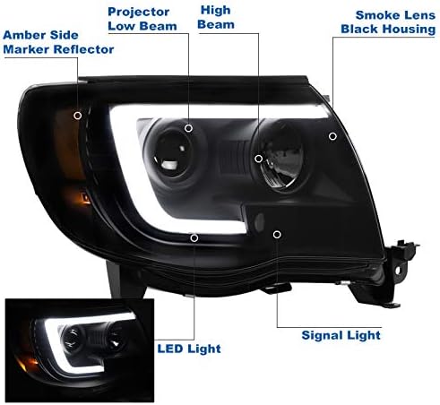 ZMAUTOPARTS LED Cső Vetítő Fényszórók, Fényszóró-Fekete/Füst w/6.25 Fehér DRL Kompatibilis 2005-2011 Toyota Tacoma