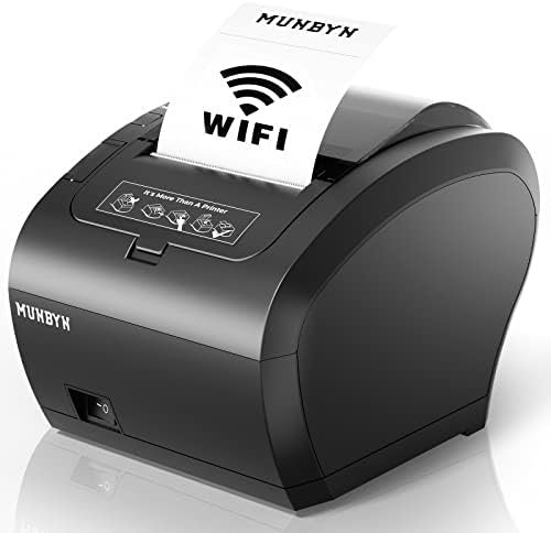 MUNBYN WiFi Nyugta Nyomtató, USB Port, 80mm POS Nyomtató Működik Tér Mac Windows Chromebook Linux pénztárgép, ESC/POS (P047-WiFi),