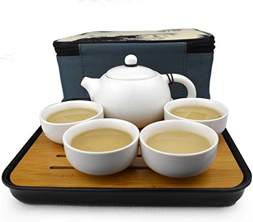 Yxhupot Utazási Teás Készlet Kungfu teáskanna, Csészék Tálca Ajándék Tartozékok Fekete Hordozható Csomagolás (fehér)