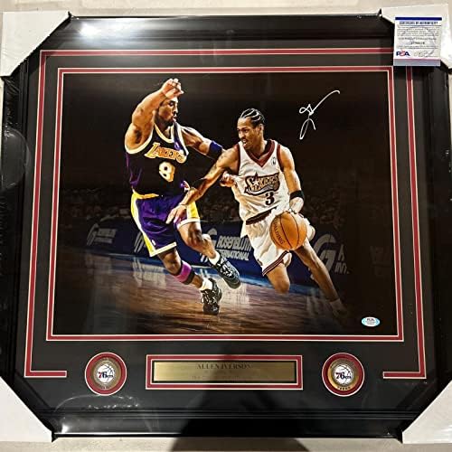 Allen Iverson autográf, aláírt 76ers Vs Kobe Bryant 16x20 fotó, keretezett PSA/DNS - Dedikált NBA-Fotók