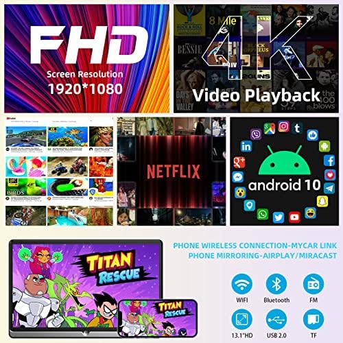 Autó Tv-Hátsó utastéri Szórakoztató 13.1 Hüvelykes Android 10.0 Video Player - 4K Kettős Fejtámla Monitor,Airplay Képernyő Tükrözés,Támogatja