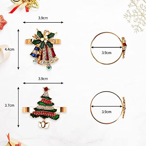 Készlet 8 Karácsonyi Szalvéta Gyűrű Fém Szalvéta tartó Gyémánt karácsonyfa Bell Strasszos Szalvéta Csat a Karácsonyi Vacsora Ünnepi