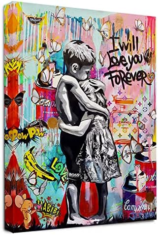 Vászon Banksy Wall-Art Hálószoba - Fashion Street Graffiti Wall Art - Absztrakt Festmény Pop Art Fali Dekor Modern Otthon,
