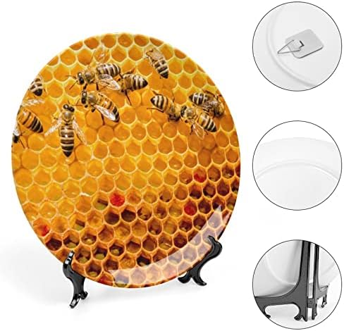 A mézelő Méhek a Kaptár Vicces porcelán Díszítő Tányér Kerek Kerámia lapok Kézműves Display Állvány Home Office Fali Dekoráció