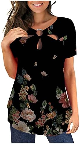 Rövid Ujjú póló Női, Női Festői Virágok Nyomtatott Maximum Alkalmi Kulcslyuk Sleeve Tshirt Nyári Grafikus Póló
