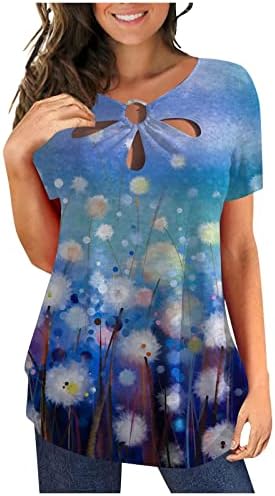 Rövid Ujjú póló Női, Női Festői Virágok Nyomtatott Maximum Alkalmi Kulcslyuk Sleeve Tshirt Nyári Grafikus Póló