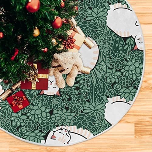 Oarencol Macskák Zamatos karácsonyfa Szoknya 36 hüvelyk Cica Zöld Növény Aranyos Fehér Állat Karácsonyi Ünnepi Parti Fa Mat Dekoráció