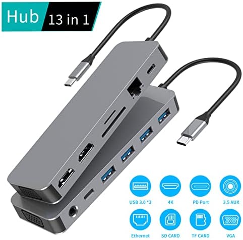 USB-Hub,USB C-Hub, USB Adapter, 13, 1 USB C Hub C Típusú VGa Dual HD Multimédia Felület Gigabit Ethernet Port PD Szállítólevél 4 USB
