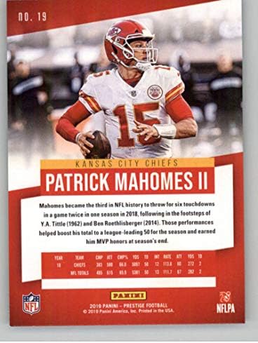 2019 Panini Prestige 19 PATRICK MAHOMES II. Kansas City Chiefs Labdarúgó-Trading Card