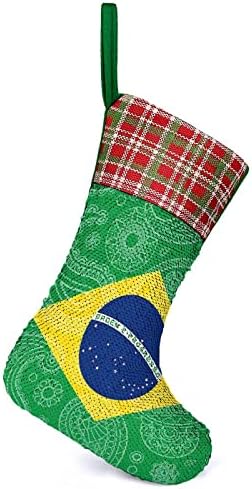 A brazil Paisley Zászló Sequin Karácsonyi Harisnya Fényes Walling Lógó Díszek Dekoráció karácsonyfa karácsonyi Parti