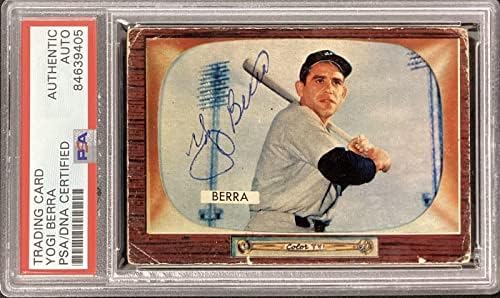 Yogi Berra Aláírt 1955 Bowman 168 Yankees Baseball Kártya Autogramot HOF PSA/DNS - Baseball Asztalon Dedikált Kártyák