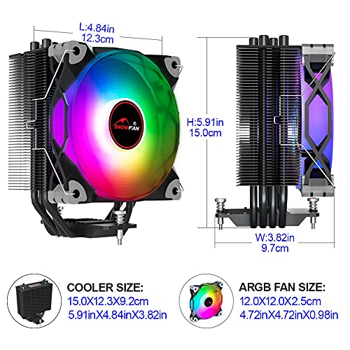 Snowfan ZQ-02 AM4 ARGB CPU-Hűtő,TDP 180W 4 Heatpipes CPU Levegő Hűvösebb,eloxálás Folyamat (Fekete), 120mm 4 TŰS PWM + 5V