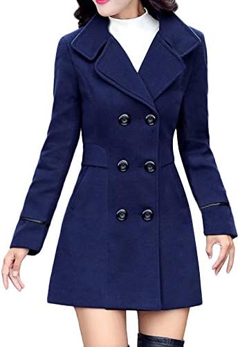 TIMEMEANS Kabátok, Női Kabátok Női Gyapjú Dupla Soros Kabát Elegáns, Hosszú Ujjú Munka Iroda Divat Kabát Kék