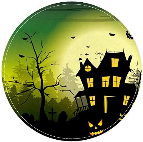 HEOEH Halloween Ijesztő Szörnyek Fák Temető, Csúszásmentes Lábtörlő 15.7 Kerek Szőnyeg, Szőnyegek Szőnyeg Gyerekeknek Hálószoba Baba