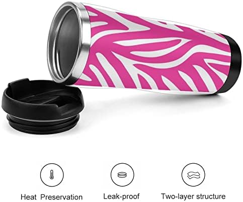 Pink Zebra Print Utazási kávéscsészék Fedél Hőszigetelt Poharak, Rozsdamentes Acél duplafalú Üveg Víz