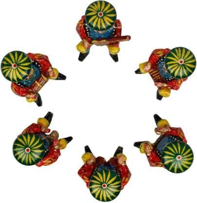 Rajasthani Fa Zenész babla l Készlet 6 Db Dekoratív Látvány (Fa, Multicolor)