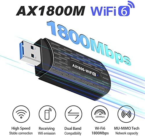 USB WiFi 6 Adapter AX1800Mbps USB3.0 kétsávos, 2,4 GHz/574Mbps, illetve 5 ghz-es/1201Mbps Nagy Sebességű Vezeték nélküli Hálózati Adapter PC,