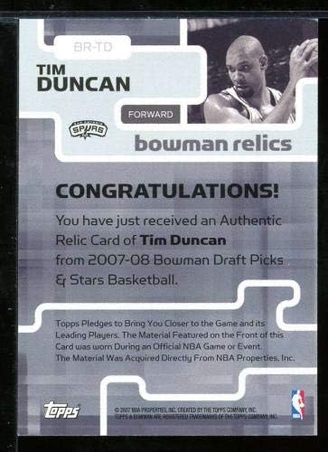 Tim Duncan Kártya 2007-08 Bowman Relikviák TD - Aláíratlan Kosárlabda Kártyák
