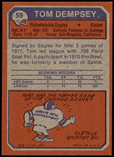1973 Topps 59 Tom Dempsey Philadelphia Eagles (Foci Kártya) VG Sasok Palomar Főiskola ifj.