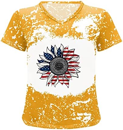 Amerikai Zászlós Póló Nők Napraforgó Fehérített póló július 4-Grafikus Hazafias Póló, Alkalmi, Ünnepi, Maximum