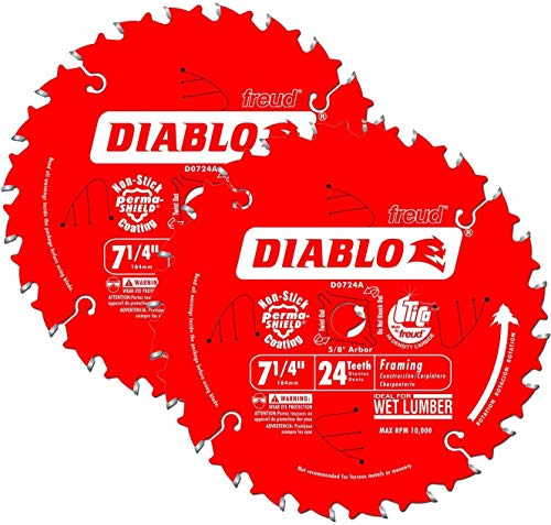 Freud D0724A Diablo 7-1/4-es 24T ATB Vékony vágási felület Kialakítása fűrészlap, 2-Pack