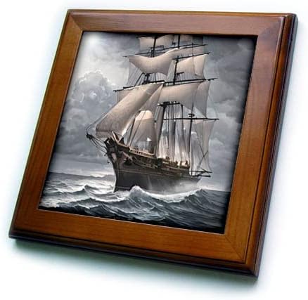 3dRose Magas Hajó Digitális Művészet. Fantázia Barque a tengeren. A Viharos Időjárás. Keretes Lapok (ft-375664-1)