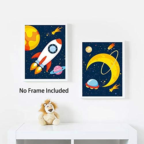 KAIRNE Dinoszaurusz világűrben Art Print, Naprendszer Bolygója Vászon Poszter,Készlet 4 (8X10inch,keret nélküli) Állat Űrhajós Wall