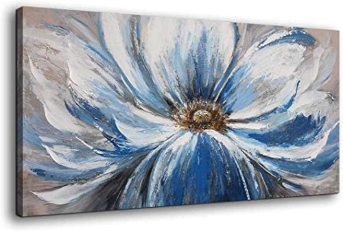 Virágos Vászon Wall Art a Nappali Nagy Fehér Kék Virágos Képet Giclee Nyomtatás Festmény, Fali Dekor, Keretes Mű Kész Lógni Haza