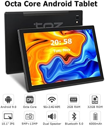 TPZ Tablet 10.1 hüvelykes Android, 32 GB ROM, 128 GB Bővítés, Wi-Fi Tabletta, Google Minősített, Dual Kamera, HD IPS Kijelző,