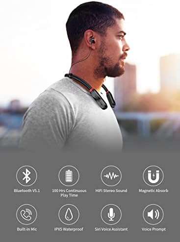 Gemercy Vezeték nélküli Fülhallgatót Bluetooth Fejhallgató Neckband: 100H Ultra-Hosszú Játékidő Fülhallgató Mikrofon | Bluetooth 5.1 Fülhallgató