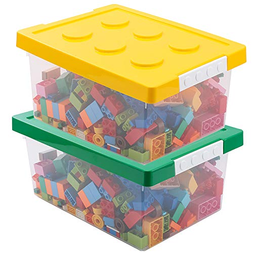 SZERENCSÉS-GO Játék Tároló Szervező Ládákat Fedő - Rakható Műanyag Szervező Box Set, 2, Gyerekeknek Játék Láda Kompatibilis Épület