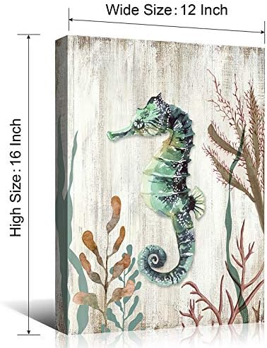 Mooflapha Csikóhal Hippocampus Fali Dekor Art Vászonra Nyomtatott Festmény, 12 x 16 Rusztikus Tengerparti Ház-Óceán Tengeri Témájú Poszter