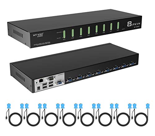 MT-VIKI IP KVM Switch 8 Port, 1U állványba szerelhető KVM Switch Over IP, 1 Helyi & 1 a Távoli Hozzáférést, Beleértve 8 KVM Kábel, Támogatása,