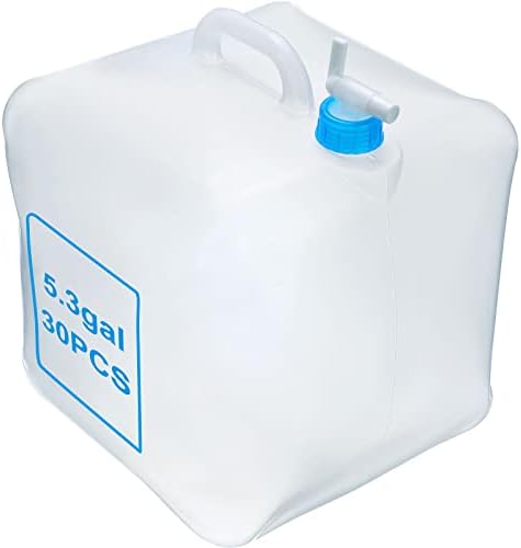Bokon 30 Pack 5.3 Liter Összecsukható Víz Tartály, Csap, Kemping Víz Tároló Fuvarozó Kancsó, Összecsukható Hordozható Víz Kocka Sürgősségi