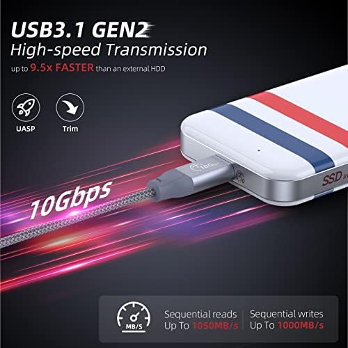 SANZANG 1 tb-os Hordozható SSD - Akár 1050MB/s Sebességű Adatátvitel, USB 3.2 Gen 2, Külső szilárdtestalapú Meghajtó 2 a 1 Kábel,