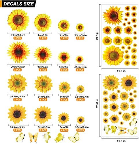 Napraforgó Fali Matrica Cserélhető Sárga Virágok Matrica Vízálló 3D Virágos Pillangós Fali Matrica DIY Dekoráció, Gyerekeknek, Baba Hálószoba,