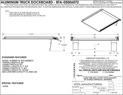 Vestil BTA-05006072 Alumínium Teherautó Dockboard, 5000 kg. Kapacitás 60 x 72, Ezüst