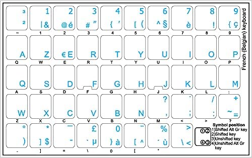 4Keyboard Belga francia Billentyűzet Címkék Elrendezés Kék Betűkkel Átlátszó Háttér az Asztali, Laptop illetve Notebook