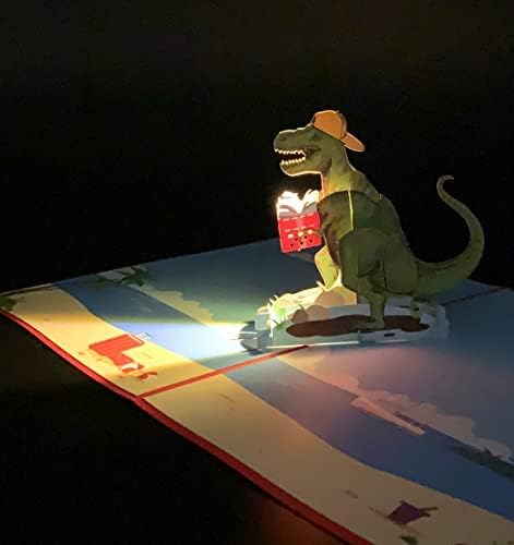 2 Darab Dinoszaurusz Szülinapi Kártyát, LED világít Kártya,Boldog Karácsonyt Kártya,Vicces Birhtday Kártyák, Birhtday Pop Up Kártyák,Születésnapi
