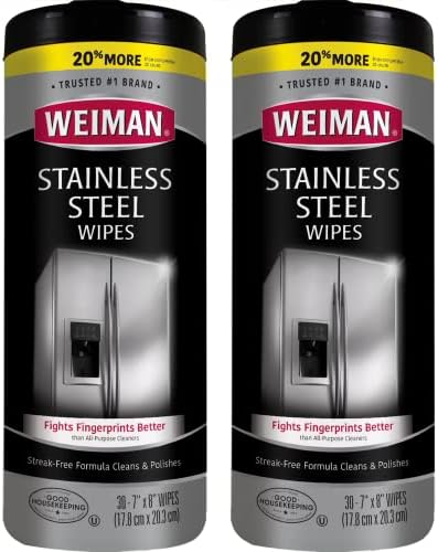 Weiman Rozsdamentes Acél Tisztító Törlőkendő | 2 Csomag | Ujjlenyomat-Ellenálló, Eltávolítja a Maradék, Víz Nyomokat, Zsír a Készülékek
