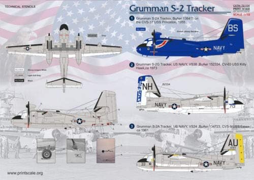 Nyomtatás Skála 72-104 - 1/72 Matrica a Grumman S-2 Tracker (Légi jármű Nedves Matrica)