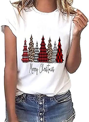A nők Karácsonyi Termés Maximum Alkalmi Rövid Ujjú Póló Blúz Kockás Fa Nyomtatás Tshirts Vicces Karácsonyi Ünnepi Ing