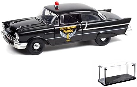 Fröccsöntött Autó w/LED Kijelző Esetben - 1957 Chevy 150 Sedan - Ohio Autópálya rendőrség, Fekete - zöld fény HWY18028 - 1/18 Méretarány Fröccsöntött